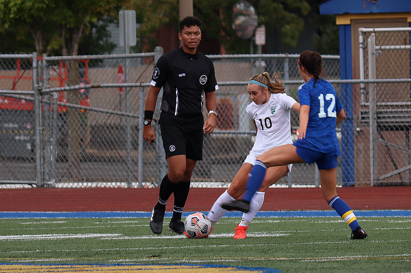 Panther striker Anne Anderson attempts to get back the Fife Trojan’s defense. Photo courtesy Andy Orozco