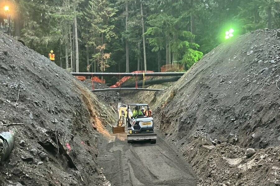 SR 410 just past the Crystal Mountain Resort is fully closed to traffic as WSDOT workers create a culvert at for Dry Creek. Photo courtesy WSDOT