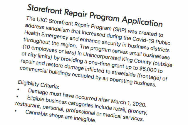 A screenshot of the King County Repair Program Application webpage.