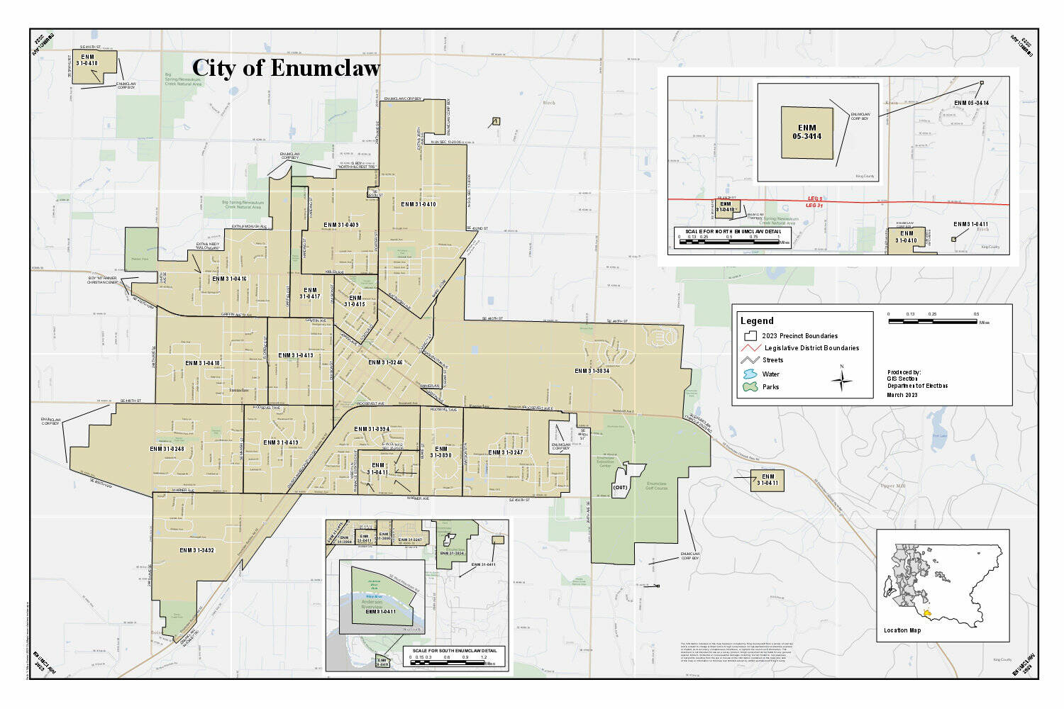 A map of Enumclaw’s various precincts. Map courtesy King County