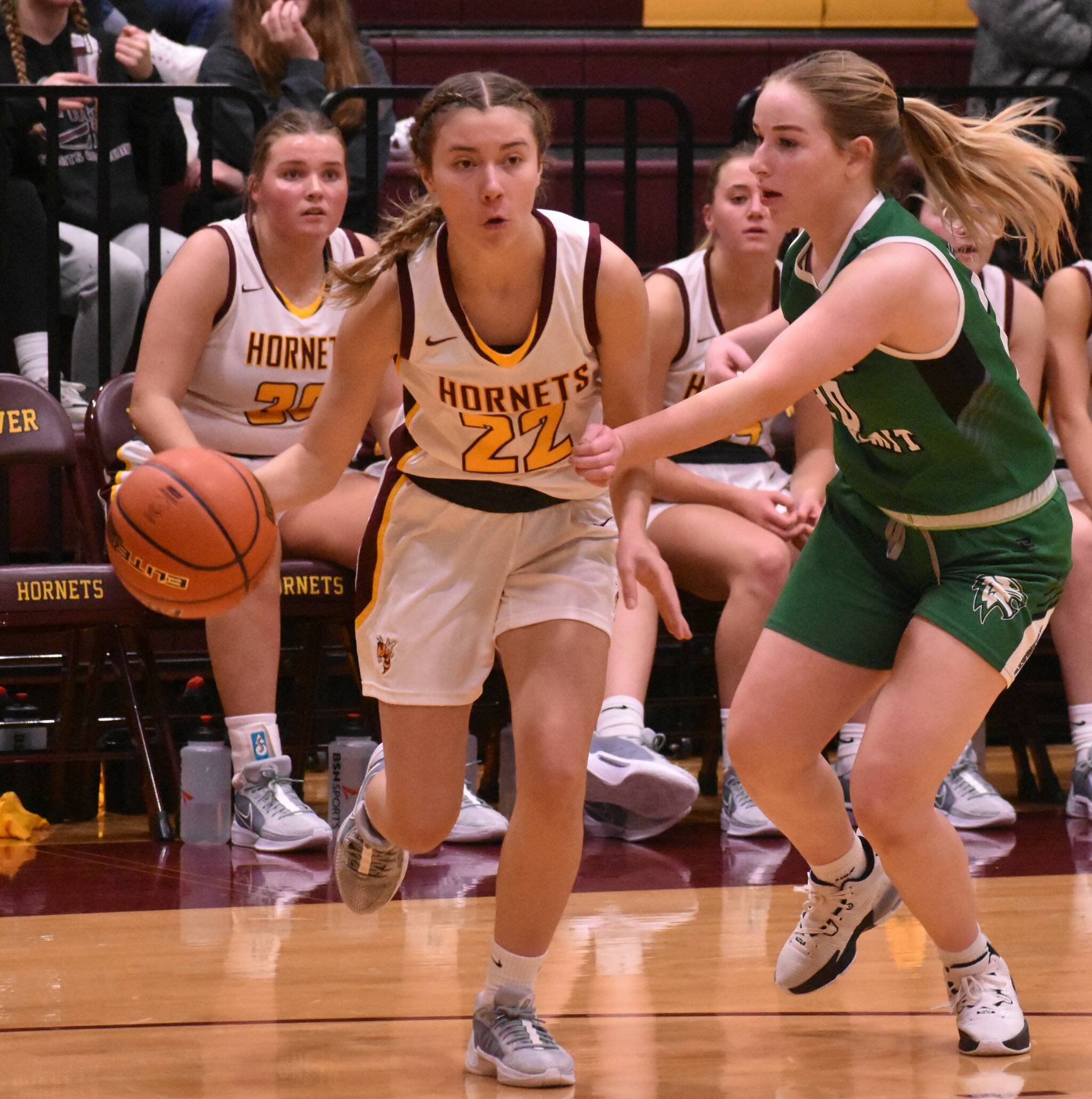 Maggee Schmitz was a force during her November 30 high school debut. The White River freshman scored 20 points to spark the Hornets’ lopsided victory November 30 against Utah’s South Summit High. Photo by Kevin Hanson