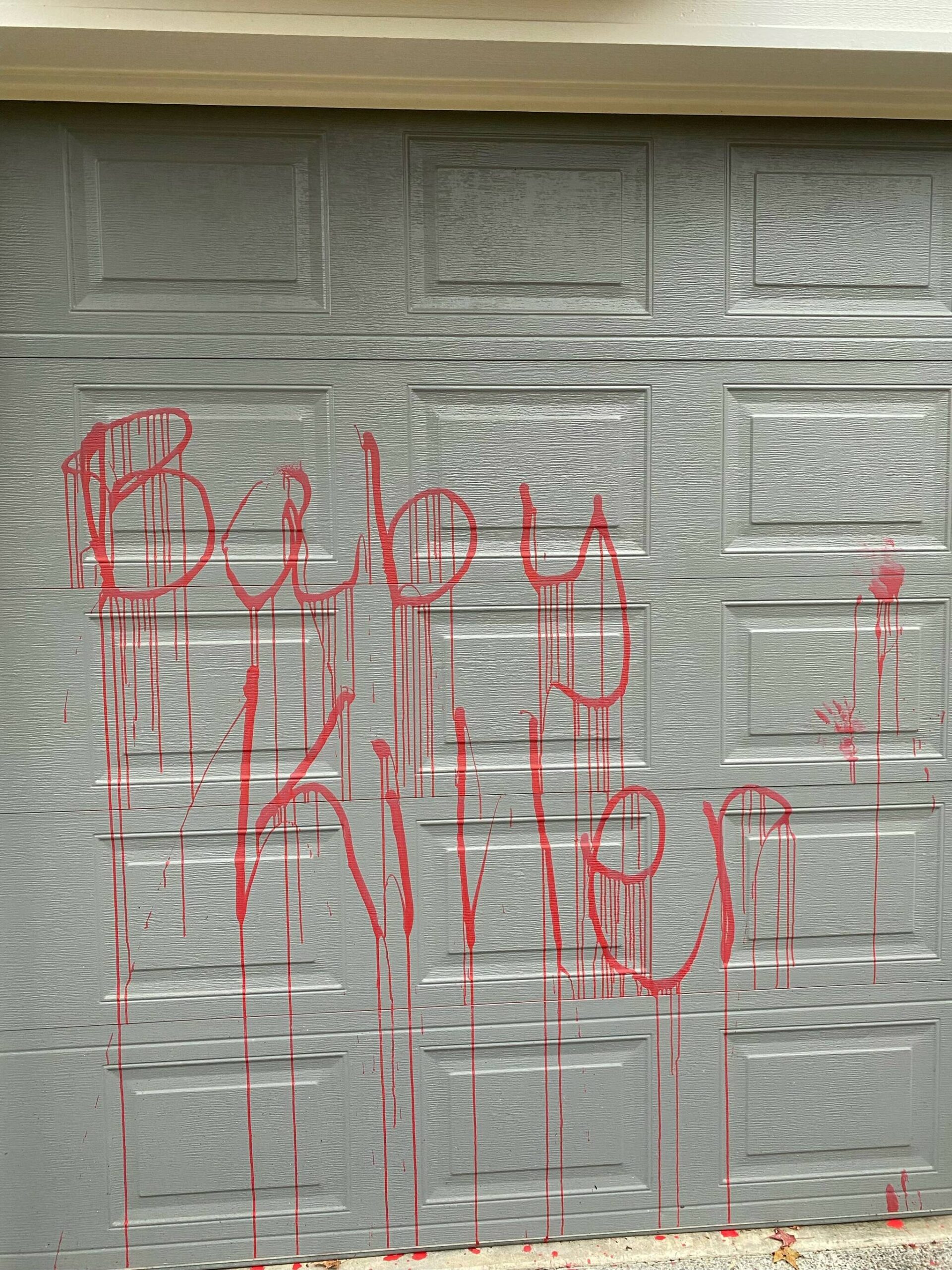 On the night of Thursday, Nov. 30 in Bellevue, people who Congressman Adam Smith said were “advocating for a cease-fire in Israel and Gaza,” vandalized his garage with spray paint. (Photo Courtesy of the Office of Congressman Adam Smith)