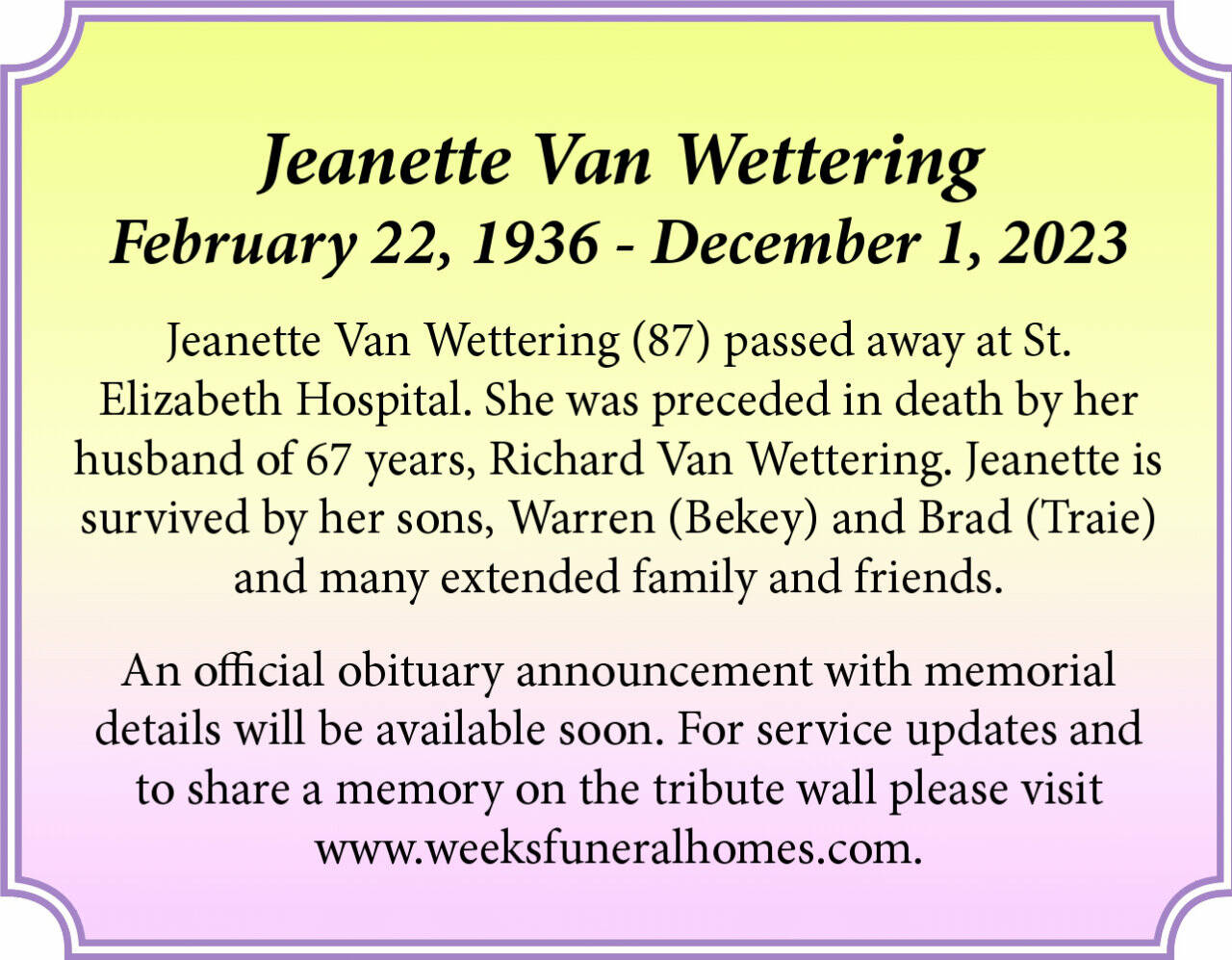 Jeanette Van Wettering