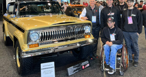 Contributed photo
The J-Rod & Custom team at the 2023 Specialty Equipment Marketing Association with their Battle of the Builders winning jeep. Pictured in the back row is car owner Richard Griot, Jared Hancock, Ross Petersen, and Andrew Taker; in from is Chad Terhar.