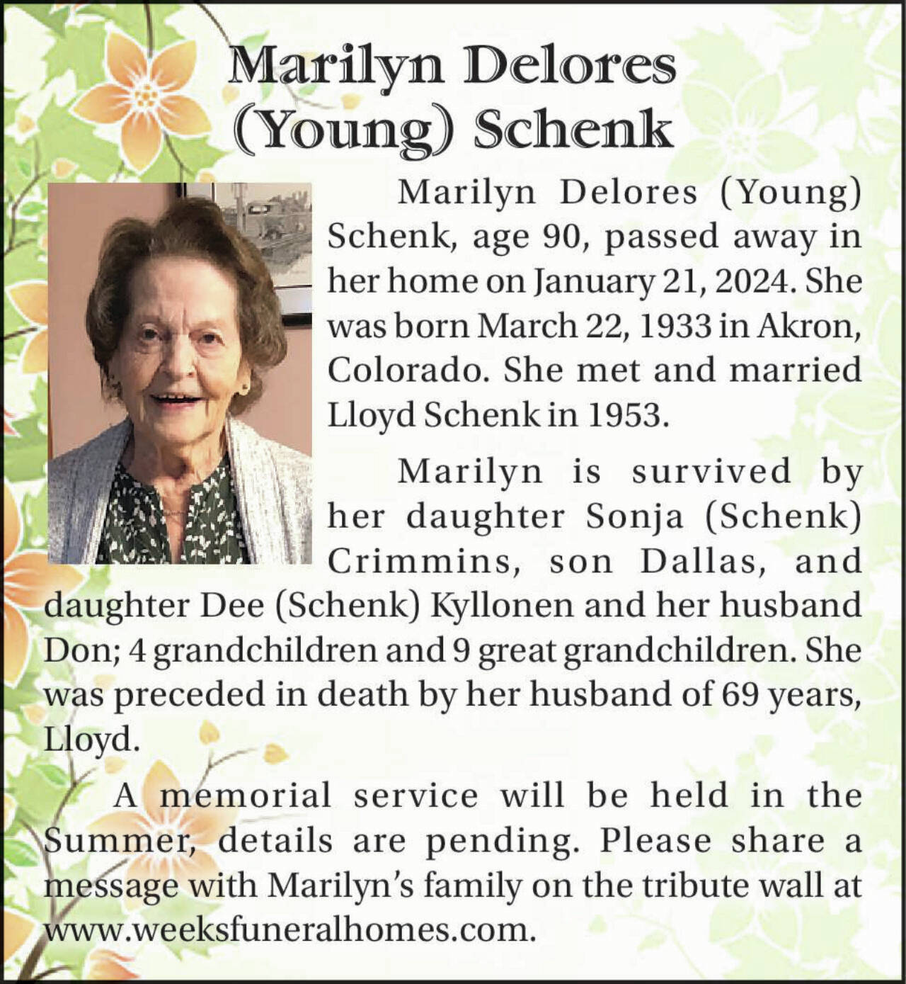 Marilyn Delores (Young) Schenk