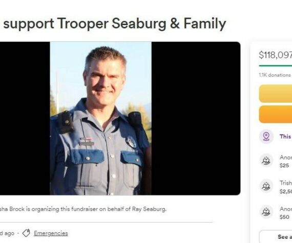 A screenshot of the GoFundMe page for Trooper Raymond Seaburg and his family.