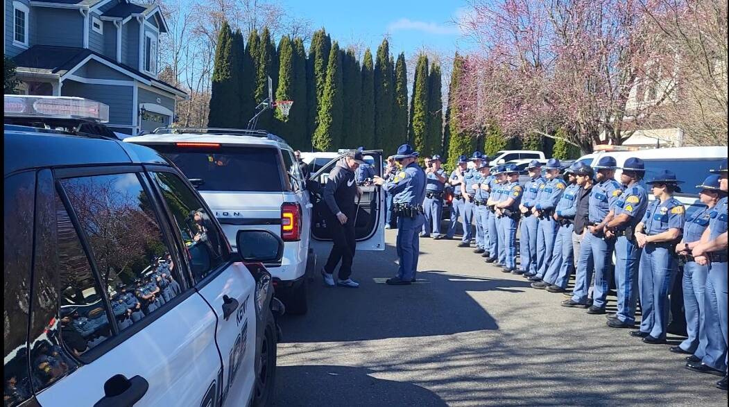 Trooper Raymond Seaburg being released from Harborview. Photo courtesy the Washington State Patrol