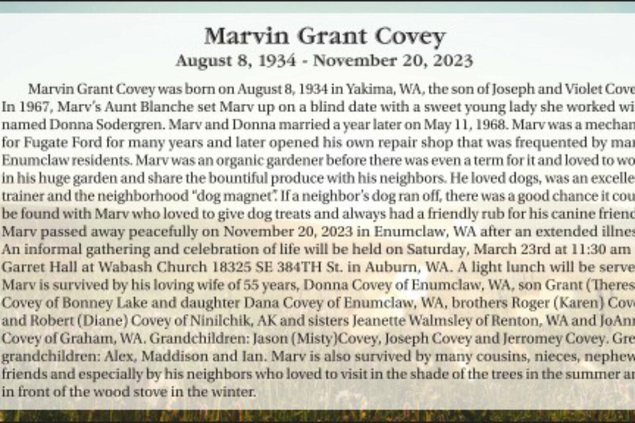 Obit for Marvin Covey