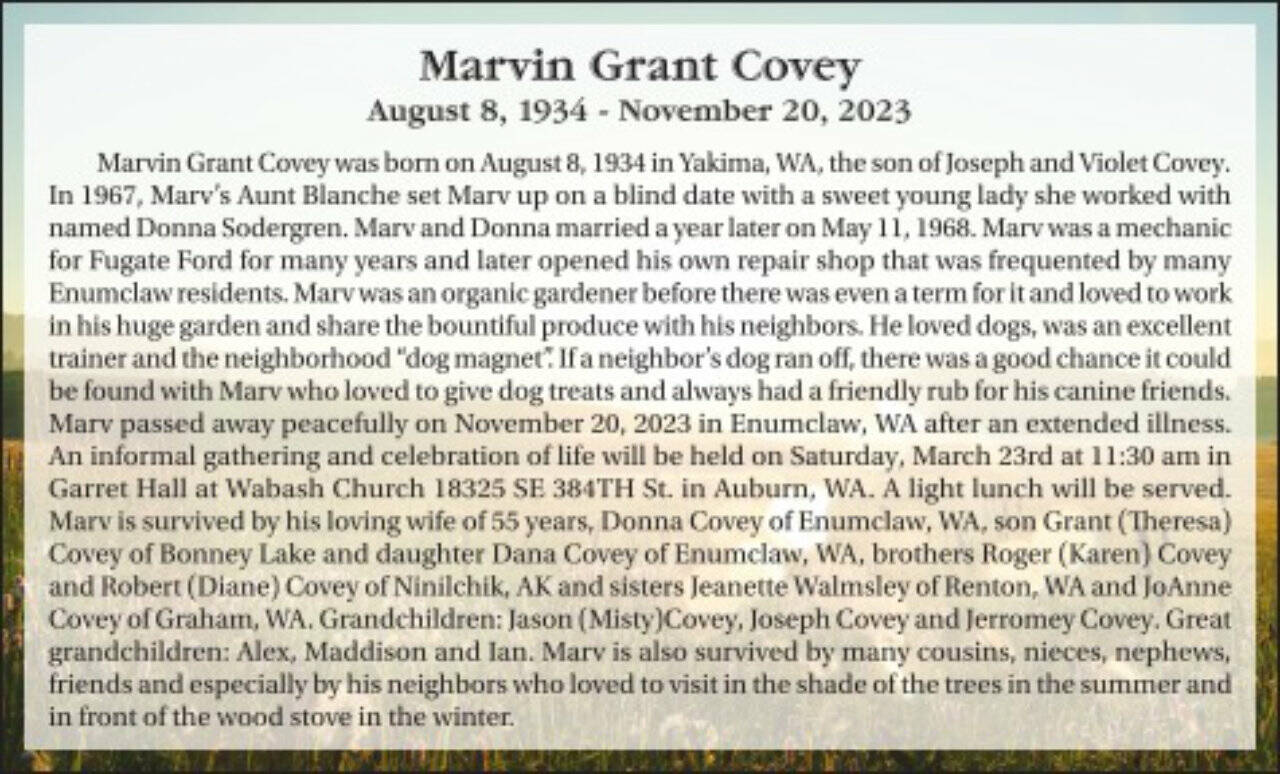 Obit for Marvin Covey