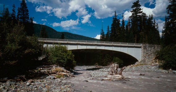 Fryingpan Creek Bridge will be replaced in the next few years; the original was built in 2930-1931. (Image taken in 1992 by photographer John “Jet” Lowe, accessed via the Library of Congress)