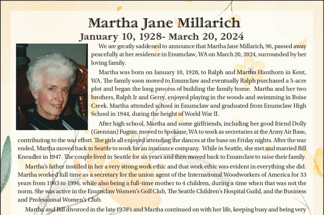 Obit for Martha Millarich