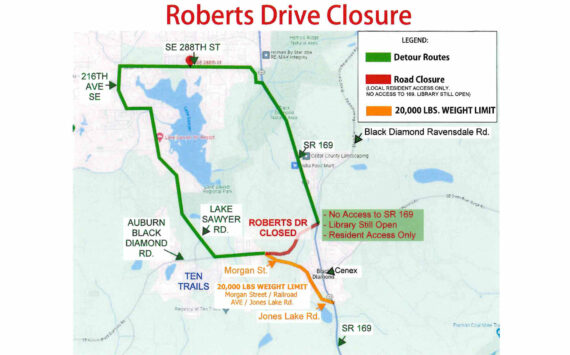 Roberts Drive is expected to close at the SR 169 intersection for six months. Image courtesy the city of Black Diamond
