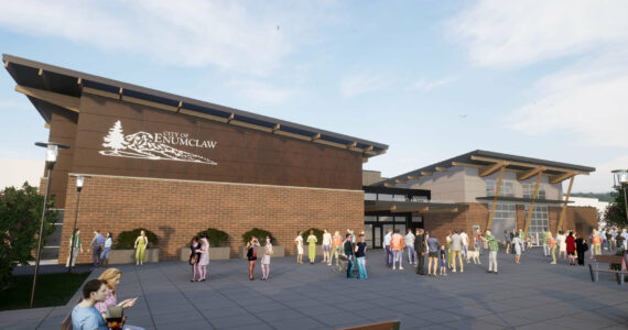 A current mock-up of the proposed community center, though old building accents are still shown. The design won’t be finalized unless the $19.5 million bond is passed, so locals can still give the city their input — but design changes could come with additional costs. Image courtesy the city of Enumclaw