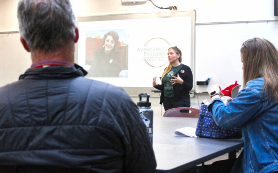 Amy Neville, founder of the Alexander Neville Foundation, gave a presentation to a small group of Enumclaw School District parents a year ago; she is returning to give a talk at the new Rainier Foothills Wellness Foundation location on May 7. Photo by Ray Miller-Still