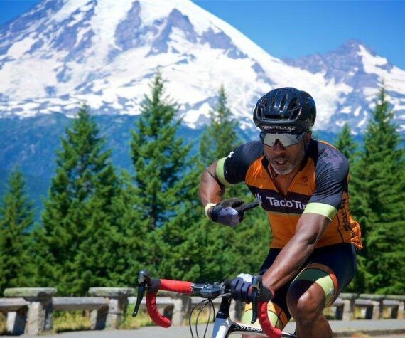 <p>Contributed photo</p>
                                <p>A closeup of a Ride Around Mount Rainier in One Day rider at Box Canyon.</p>