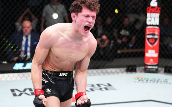 Photo by Chris Unger/Zuffa LLC via Getty Images
Chase Hooper reacts after his submission victory against Jordan Leavitt in a lightweight fight during the UFC Fight Night event at UFC APEX on Nov. 18, 2023 in Las Vegas, Nevada.