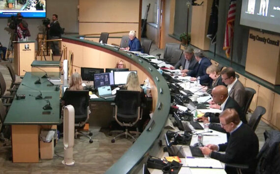 The King County Council at its Nov. 28, 2023 meeting, which included a public comment period on the proposed $20 minimum wage. Screenshot