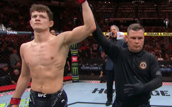 Chase Hooper being declared the victor in a May 11 fight against Russia’s Viacheslav Borshchev.
Screenshot
