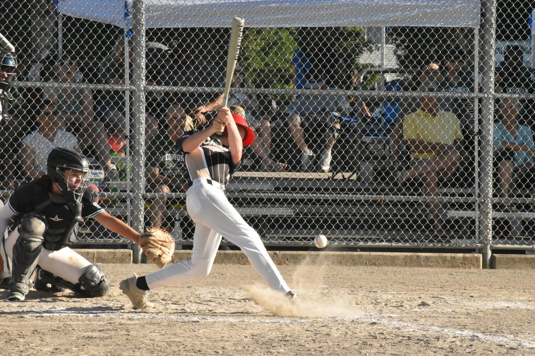 The Chinook Little League All-Stars opened state tournament play July 5 with a victory. Shown here are Chinooks Wyatt Stombaugh, putting a ball into play during the early innings of the victory over Redmond-West. Photo by Kevin Hanson