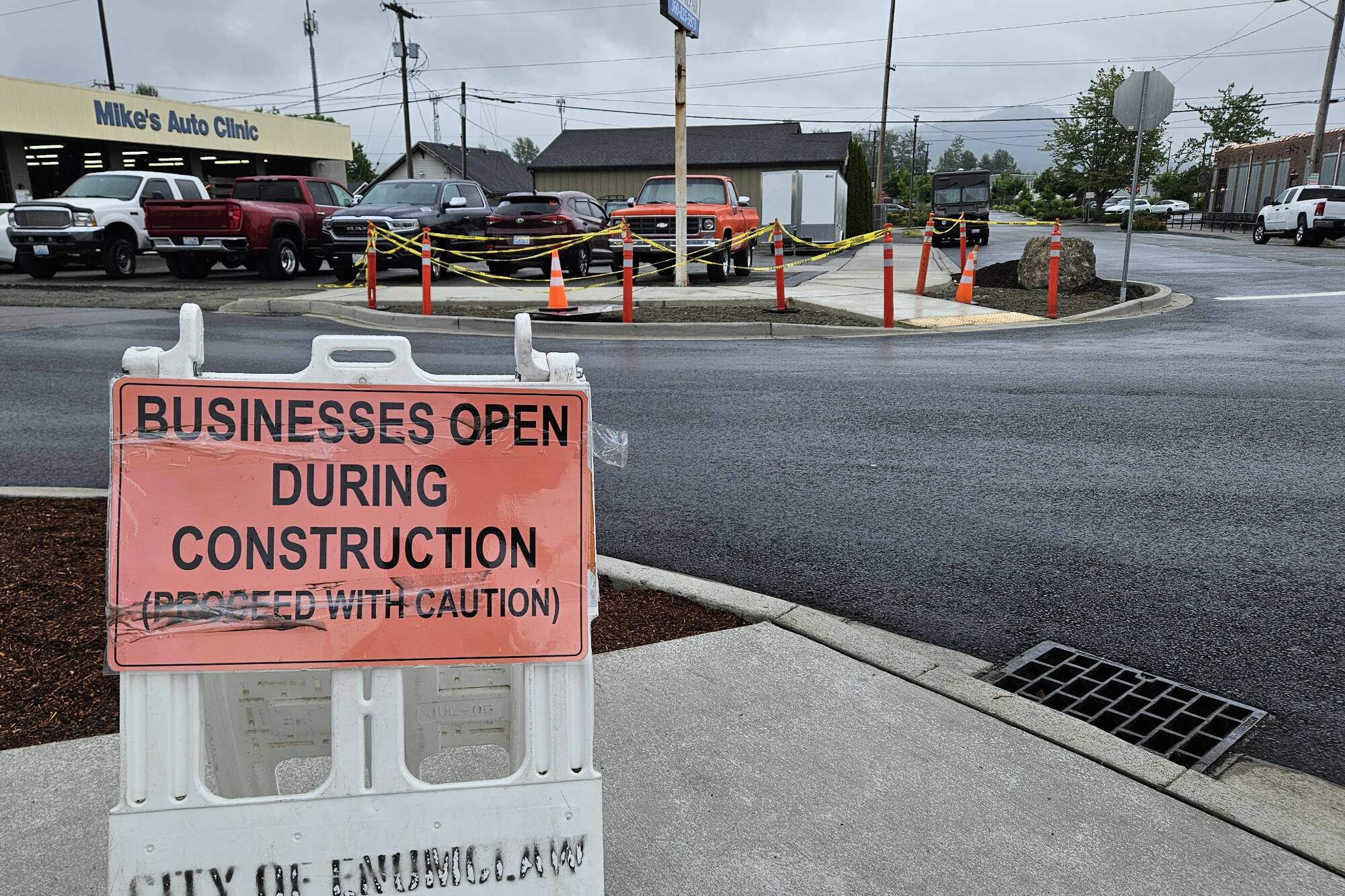 Some transportation improvement projects the city of Enumclaw has started this year was working on sidewalks and ADA accessibility on the Cole Street and Marshall Avenue intersection. Photo by Ray Miller-Still