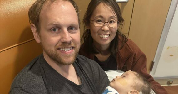 Aya and Derek Tulluck with Safina at Stanford Health Care, Palo Alto, after her surgery. Courtesy Photo