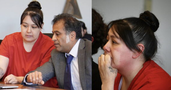 Photo by Joshua Solorzano/Sound Publishing.
Savannah Hopper and her attorney Naresh Rajan during her sentencing hearing.