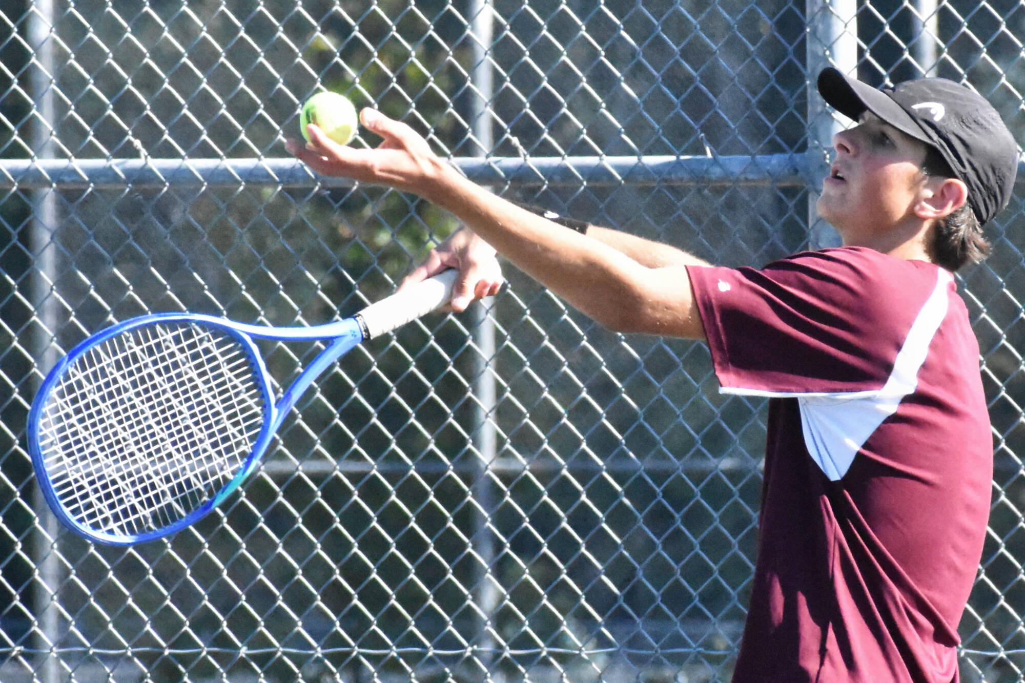 PHOTO BY KEVIN HANSON Enumclaw High junior Eli Macy has anchored the No. 1 singles spot this season, helping the Hornets post a perfect 6-0 record through matches of last week. The squad took on Plateau rival White River yesterday (Tuesday) and travels Thursday to face Decatur High.