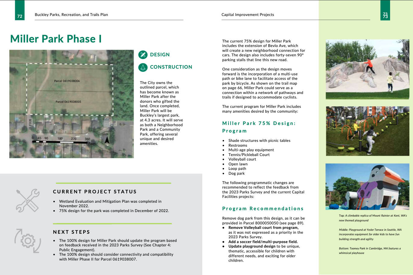 Concept art of Miller Park from a city of Buckley 2024 Parks, Recreation, & Trails Plan. Some plans for the park have been updated since. Screenshot