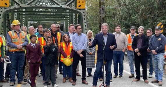 Photo courtesy Reagan Dunn
Council member Reagan Dunn spoke at the White River bridge on Oct. 16 when Gov. Bob Ferguson announced it would open the next day; Dunn thanked the governor, WSDOT, and all parties involved for working hard to open the bridge ahead of schedule.