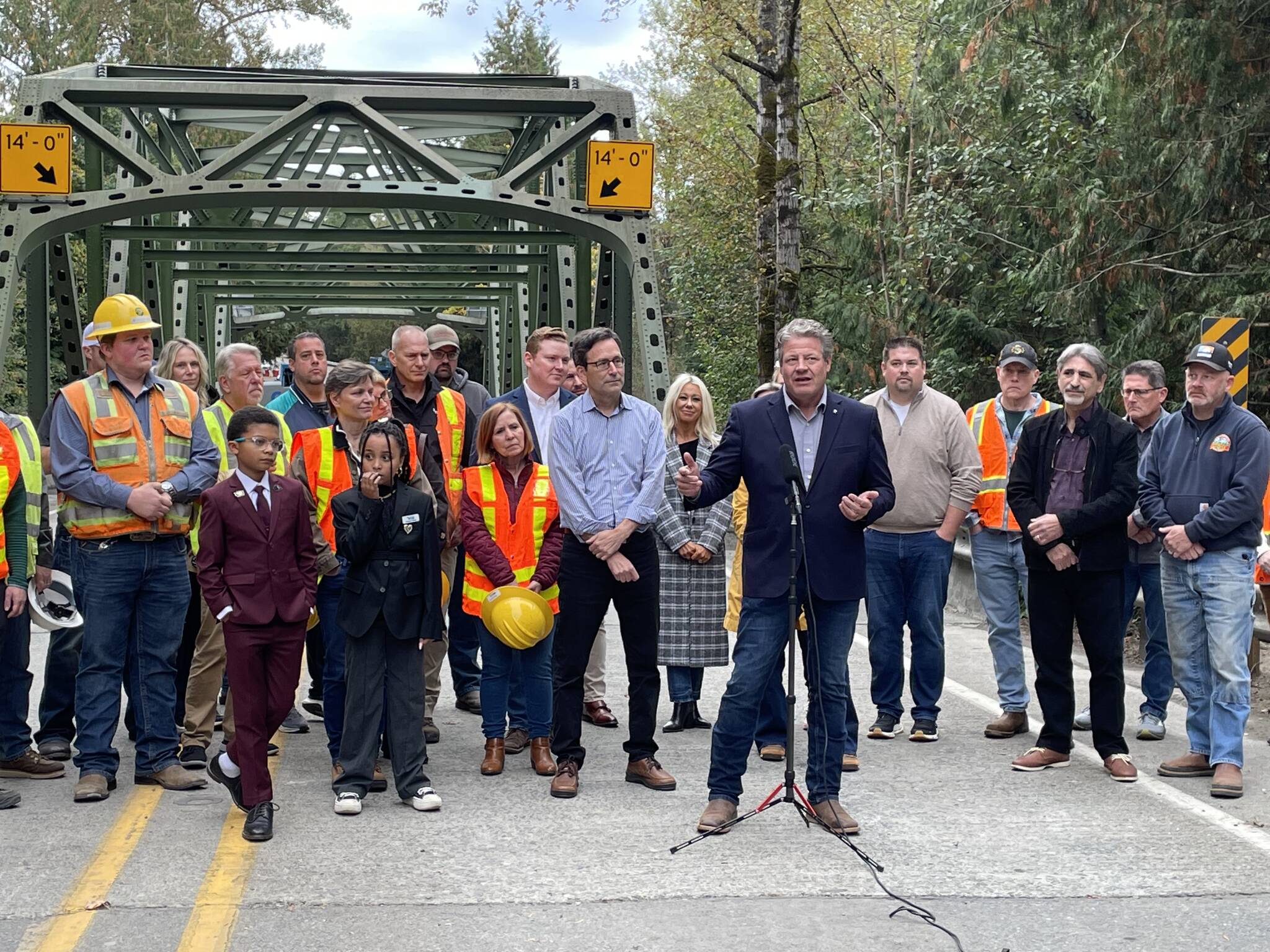 Photo courtesy Reagan Dunn
Council member Reagan Dunn spoke at the White River bridge on Oct. 16 when Gov. Bob Ferguson announced it would open the next day; Dunn thanked the governor, WSDOT, and all parties involved for working hard to open the bridge ahead of schedule.