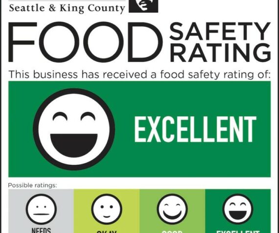 <p>All permitted food businesses in King County, from restaurants to food trucks, should have a food safety rating sign from Public Health displayed for customers. Photo courtesy of Public Health - Seattle & King County</p>