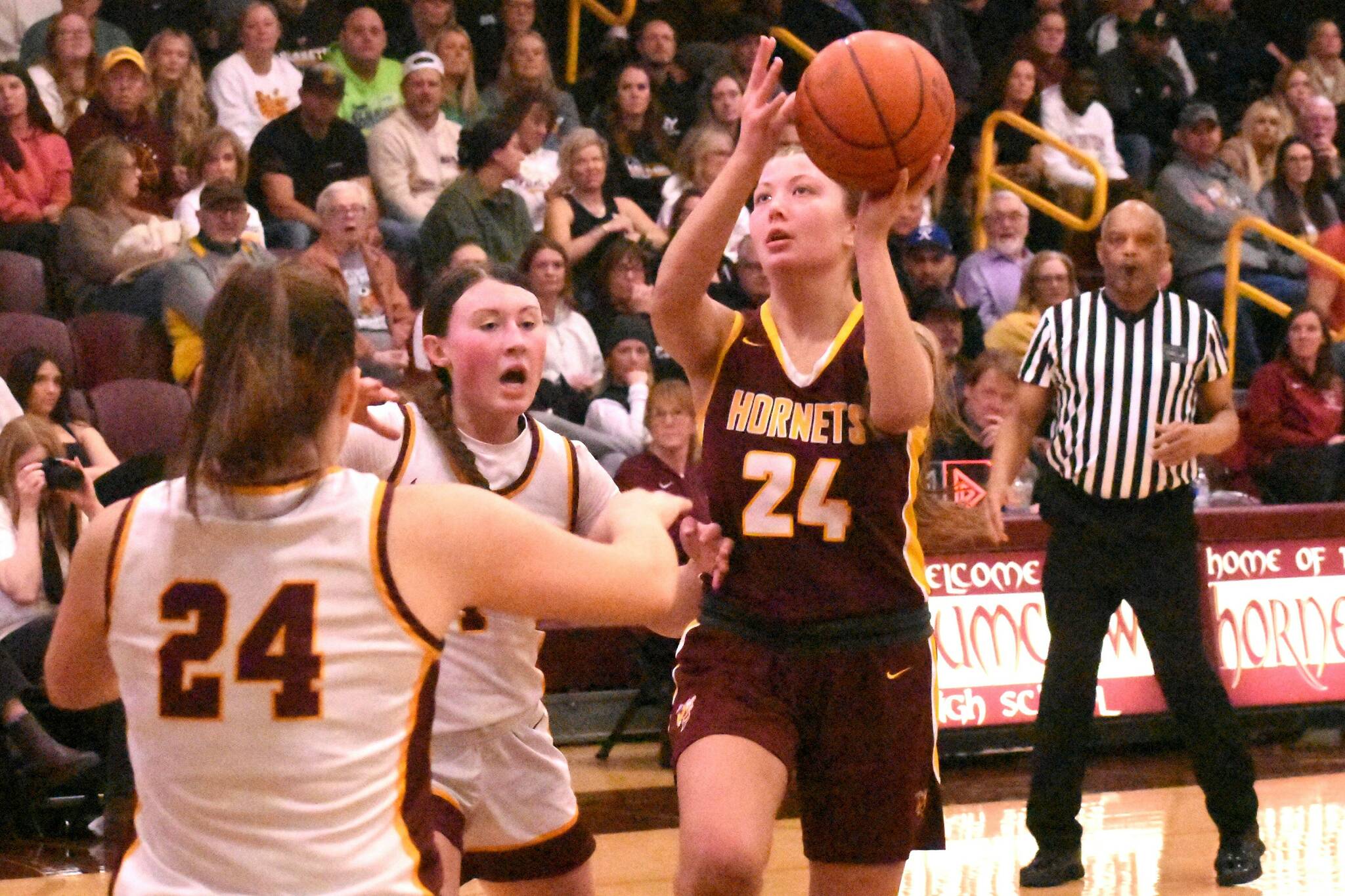 PHOTO BY KEVIN HANSON
White River's Myia Olson puts up a shot during her team's Friday night victory in Enumclaw.