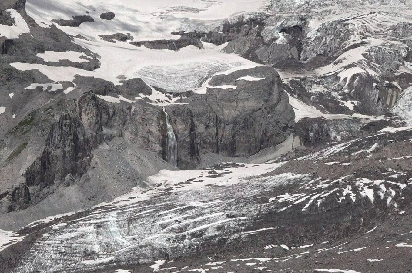 This Wilson Glacier waterfall falls into into the lower portion of the Nisqually Glacier. Photo courtesy National Park Service