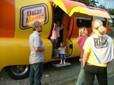 In celebration of her second birthday Anna Ashley of Bonney Lake was treated to a hot dog party. One of Oscar Mayer's six famous Wienermobiles arrived at her home for the festivities.