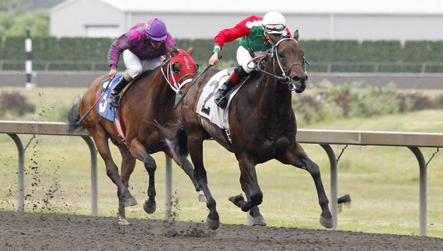 Italian Boy and jockey William Antongeorgi prevail in the $18