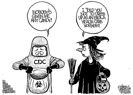 This weeks political cartoon comments on the scary nature of being a health care worker in Liberia and other countries with the Ebola virus.