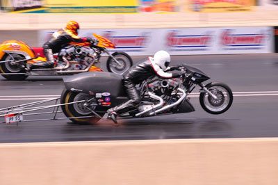 Enumclaw’s Dana Meeks said his Harley’s 600 horsepower was pulling like a rocket Saturday and Sunday as he raced with the All Harley Drag Racing Association.