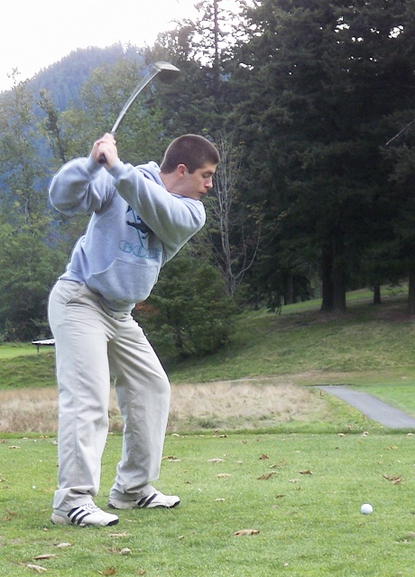 Nick Bendon tees off at the Enumclaw Golf Course Sept. 29.
