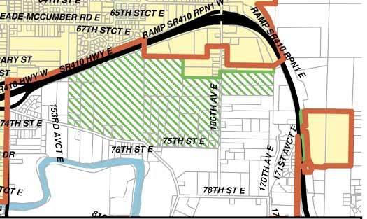 The Orton Junction property includes 182 acres south of state Route 410 near the exit for 166th Avenue.