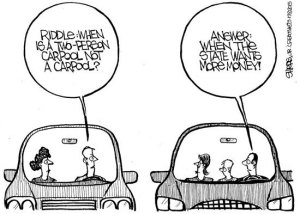 This week's editorial cartoon comments on how the state proposes to limit carpool lanes to three or more people.