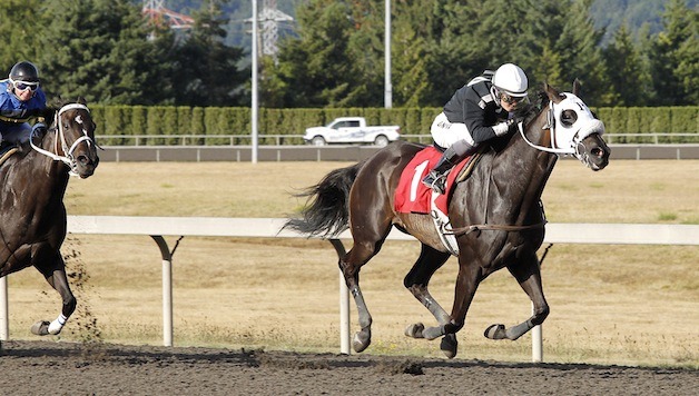 The Gang and I and jockey Eliska Kubinova pull away for a 2 ½-length victory Saturday in the Coca-Cola Purse for older fillies and mares.