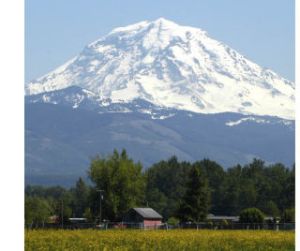 Clear skies gave motorists traveling on the Sumner-Buckley Highway a magnificent view of Mount Rainier