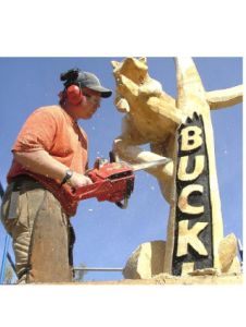 Jason Smathers transforms a Coulter pine tree along Buckley’s Foothills Trail into a statue of playful raccoons.