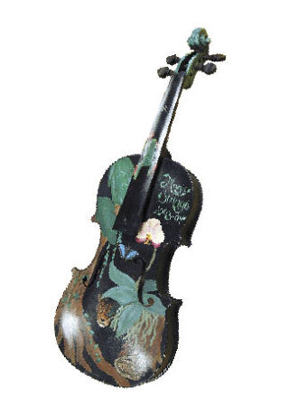 Southwood Elementary School  teacher  Brandy Stockwell has an example of artwork made from a violin with a broken neck.