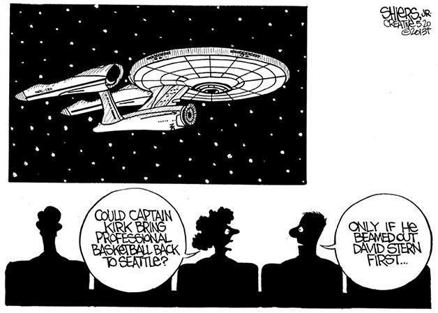 Editorial cartoon uses Star Trek to discuss Seattle's lack of an NBA team.