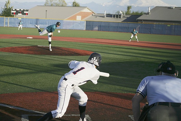 Bonney Lake pitcher Chris Brown throws to Shingo Kise Friday