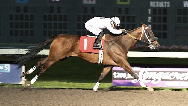 Max Cooper and jockey Juan Gutierrez prevail in the feature race at Emerald Downs