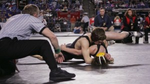 Senior Hunter Haney pinned teammate Jake Treece in 2 minutes