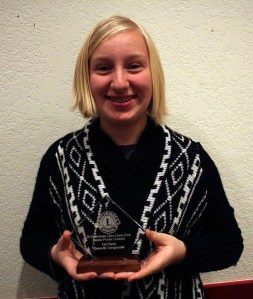 Gwenith Vangeystel received one of the first place prizes for her peace poster from the Bonney Lake Lions Club. Her poster was sent off to the district competition.