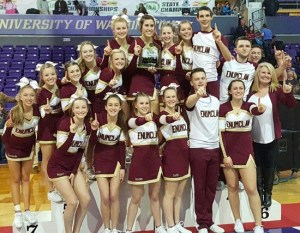 The EHS cheer crew gathered for a photograph following the state competition on the UW campus. In front